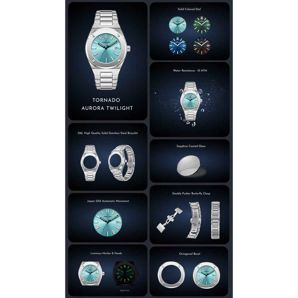 Shop Watches for Men, Aurora Twilight Analog Light Tiffany Blue